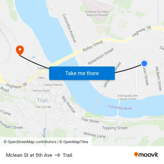 Mclean St at 5th Ave to Trail map