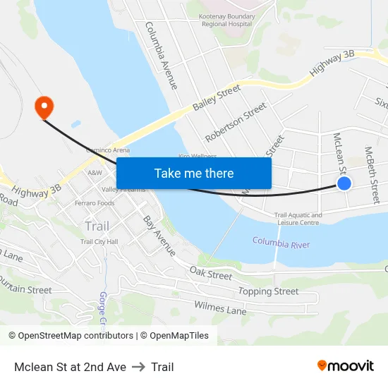 Mclean St at 2nd Ave to Trail map