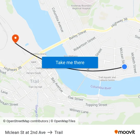 Mclean St at 2nd Ave to Trail map