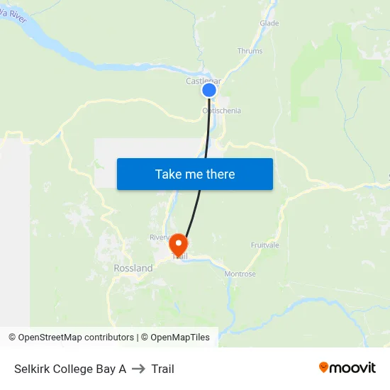 Selkirk College Bay A to Trail map