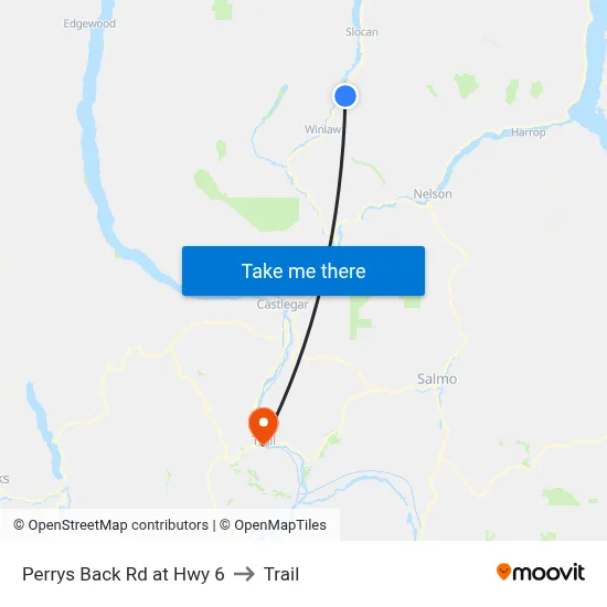 Perrys Back Rd at Hwy 6 to Trail map