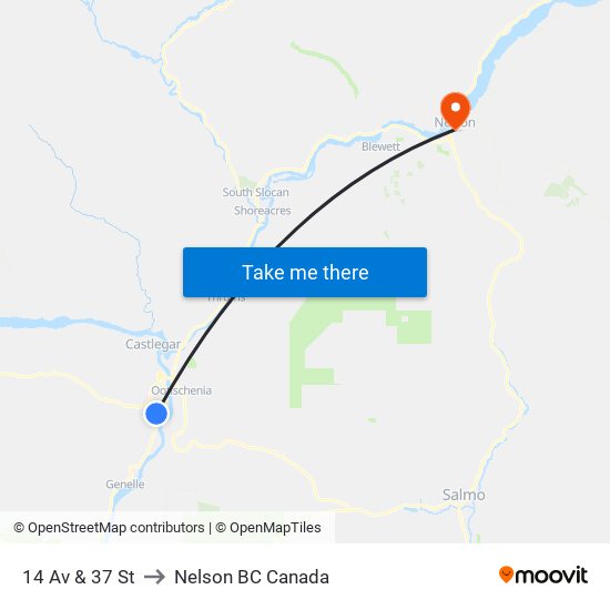 14 Av & 37 St to Nelson BC Canada map