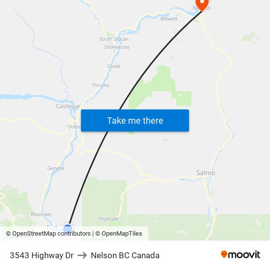 3543 Highway Dr to Nelson BC Canada map