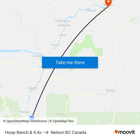 Hosp Bench & 4 Av to Nelson BC Canada map