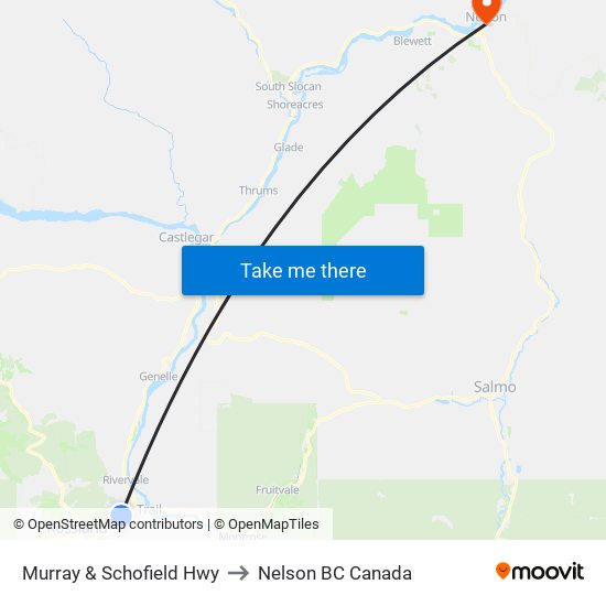 Murray & Schofield Hwy to Nelson BC Canada map