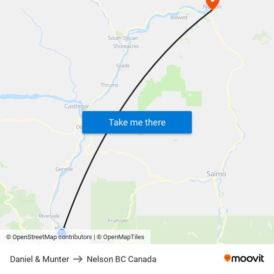 Daniel & Munter to Nelson BC Canada map