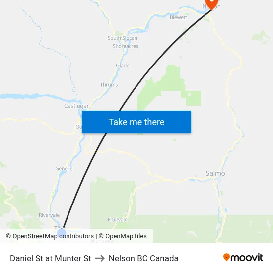 Daniel St at Munter St to Nelson BC Canada map