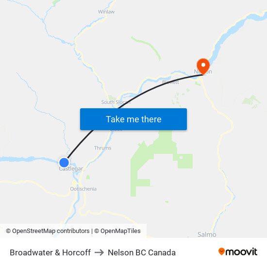 Broadwater & Horcoff to Nelson BC Canada map