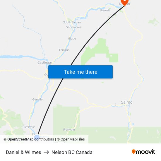 Daniel & Wilmes to Nelson BC Canada map