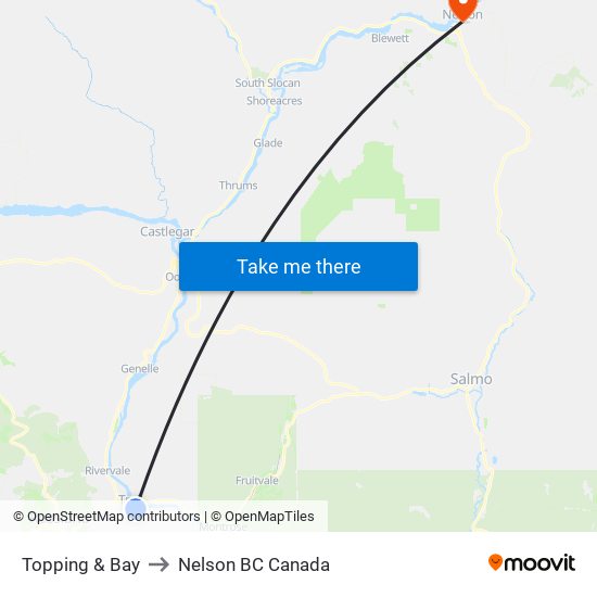 Topping & Bay to Nelson BC Canada map