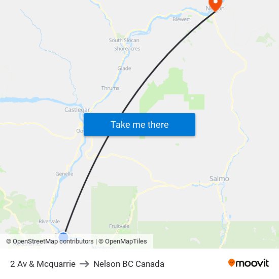 2 Av & Mcquarrie to Nelson BC Canada map