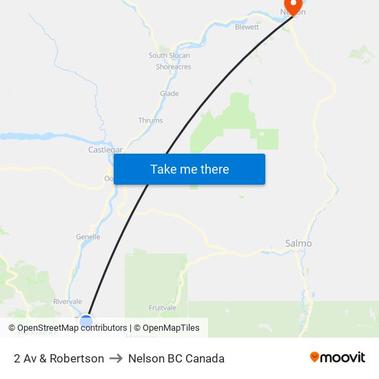 2 Av & Robertson to Nelson BC Canada map