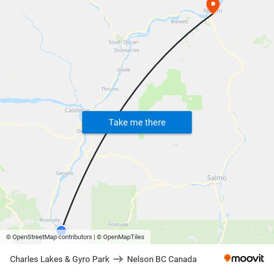 Charles Lakes & Gyro Park to Nelson BC Canada map