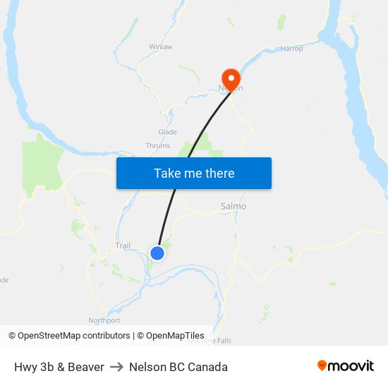 Hwy 3b & Beaver to Nelson BC Canada map