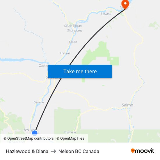 Hazlewood & Diana to Nelson BC Canada map