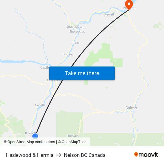 Hazlewood & Hermia to Nelson BC Canada map