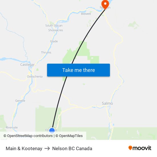 Main & Kootenay to Nelson BC Canada map