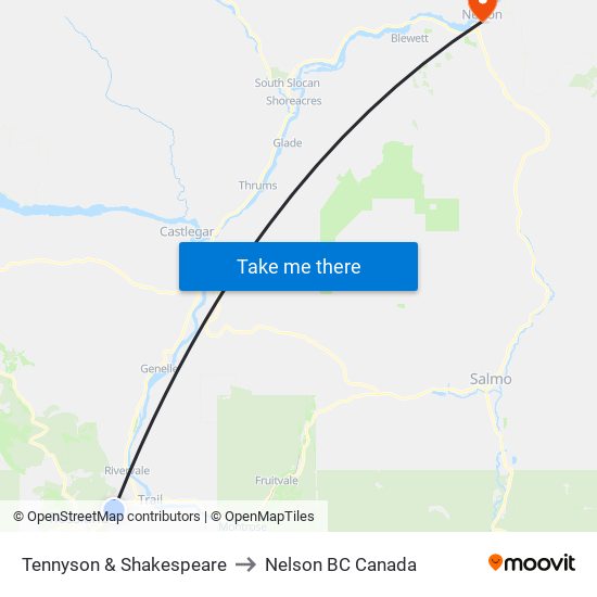 Tennyson & Shakespeare to Nelson BC Canada map