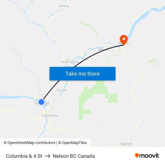 Columbia & 4 St to Nelson BC Canada map