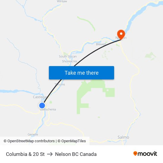 Columbia & 20 St to Nelson BC Canada map