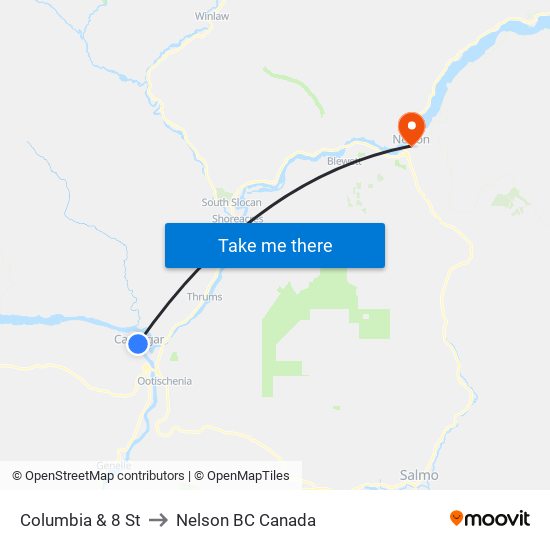 Columbia & 8 St to Nelson BC Canada map