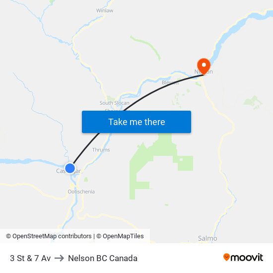 3 St & 7 Av to Nelson BC Canada map