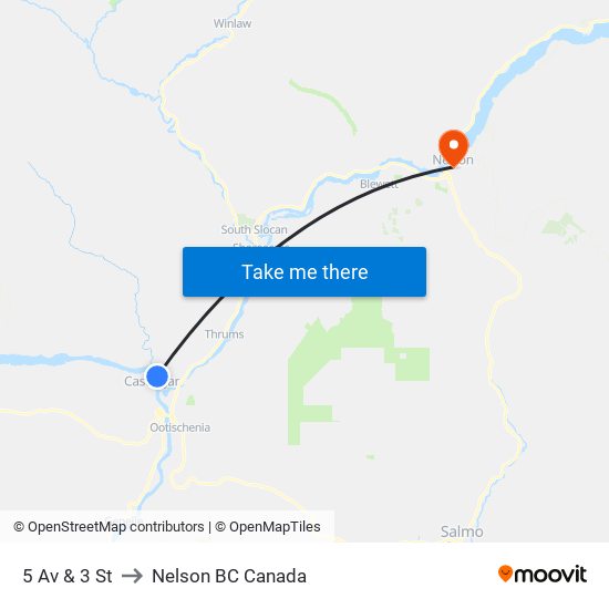 5 Av & 3 St to Nelson BC Canada map