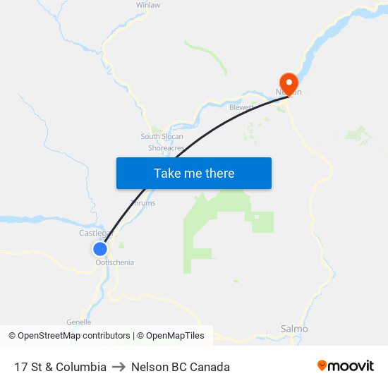 17 St & Columbia to Nelson BC Canada map