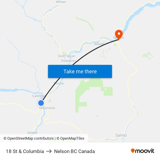 18 St & Columbia to Nelson BC Canada map
