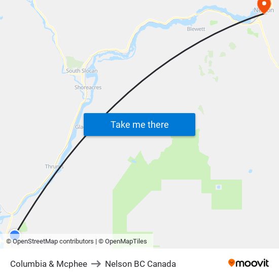 Columbia & Mcphee to Nelson BC Canada map