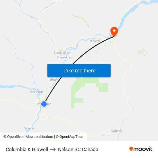 Columbia & Hipwell to Nelson BC Canada map