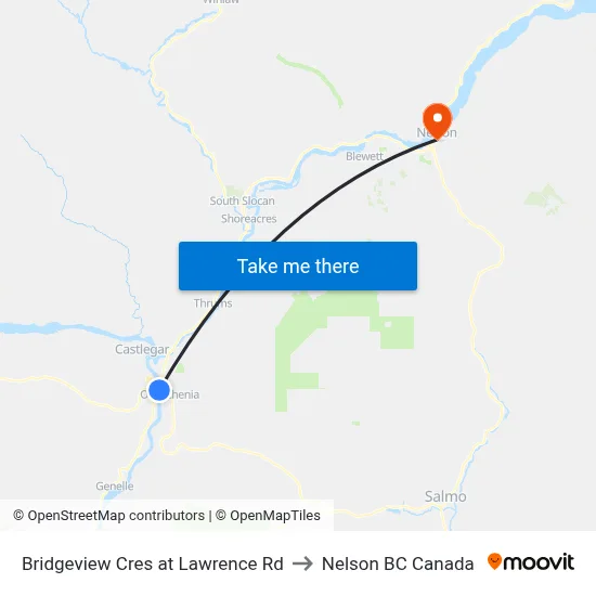 Bridgeview Cres at Lawrence Rd to Nelson BC Canada map