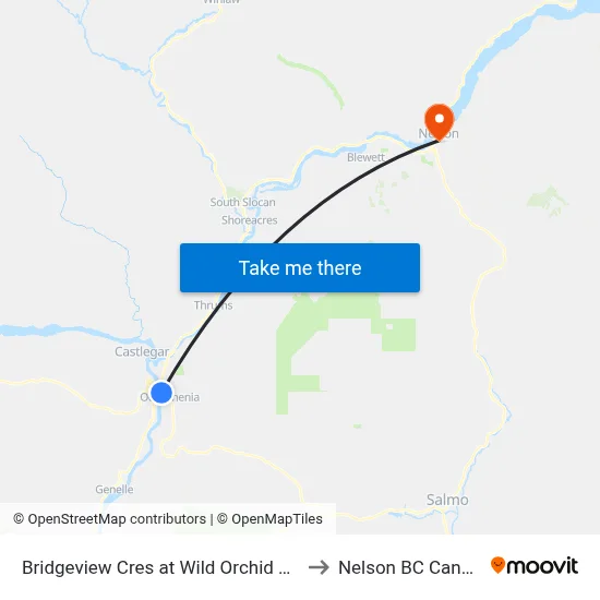 Bridgeview Cres at Wild Orchid Lane to Nelson BC Canada map