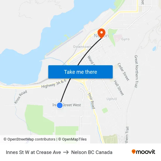 Innes St W at Crease Ave to Nelson BC Canada map
