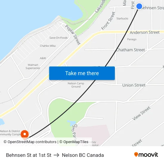 Behnsen St at 1st St to Nelson BC Canada map