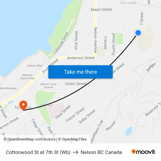 Cottonwood St at 7th St (Wb) to Nelson BC Canada map