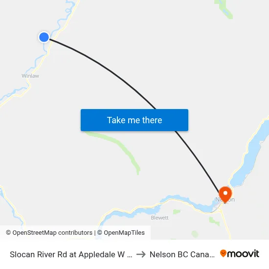 Slocan River Rd at Appledale W Rd to Nelson BC Canada map