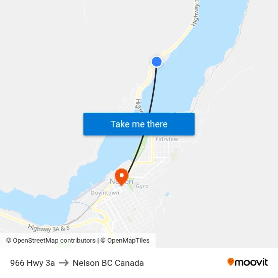 966 Hwy 3a to Nelson BC Canada map