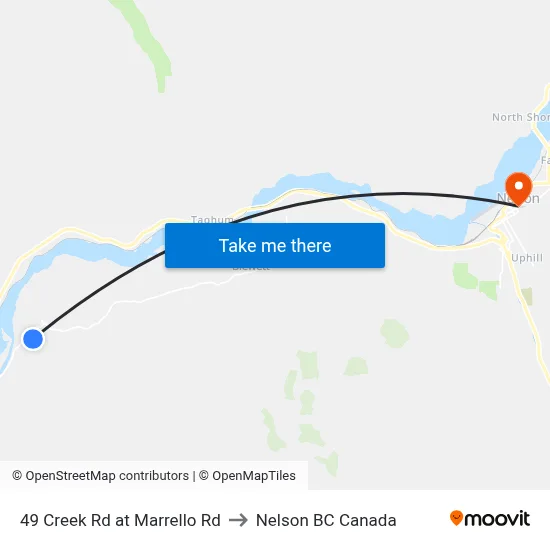 49 Creek Rd at Marrello Rd to Nelson BC Canada map