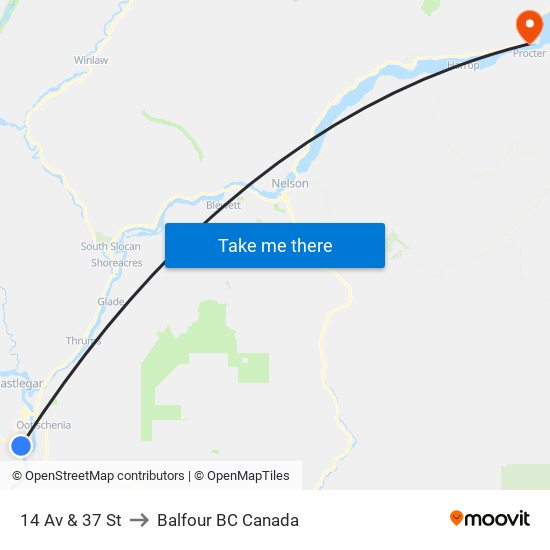 14 Av & 37 St to Balfour BC Canada map