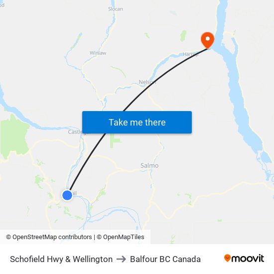 Schofield Hwy & Wellington to Balfour BC Canada map