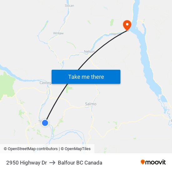 2950 Highway Dr to Balfour BC Canada map