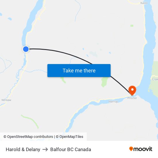 Harold & Delany to Balfour BC Canada map