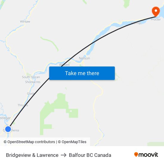 Bridgeview & Lawrence to Balfour BC Canada map