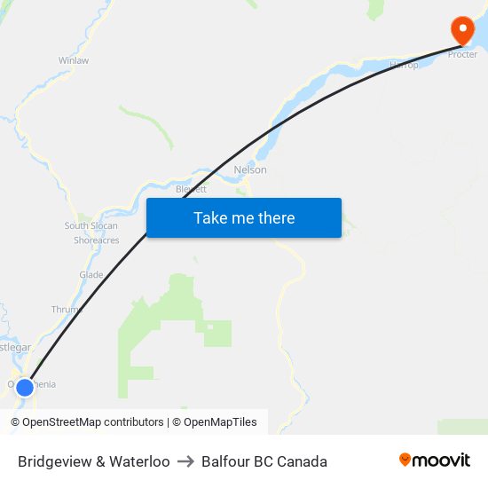 Bridgeview & Waterloo to Balfour BC Canada map