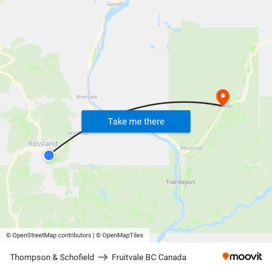 Thompson & Schofield to Fruitvale BC Canada map