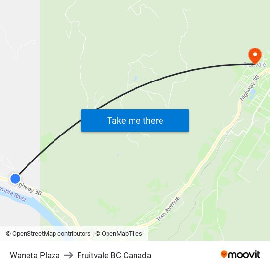 Waneta Plaza to Fruitvale BC Canada map