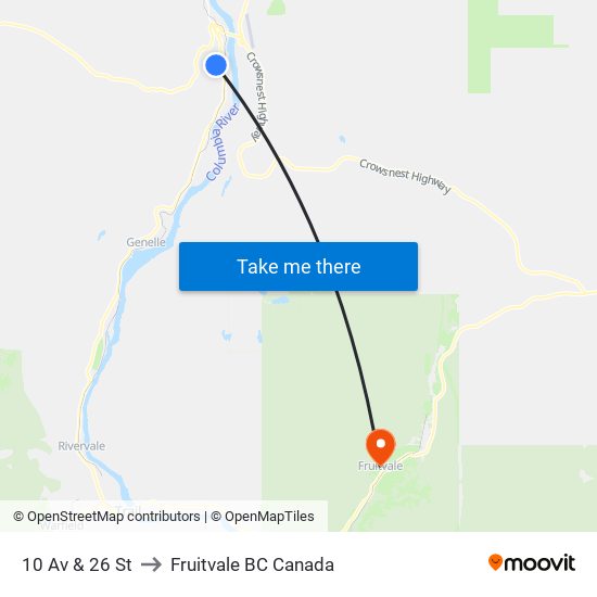 10 Av & 26 St to Fruitvale BC Canada map