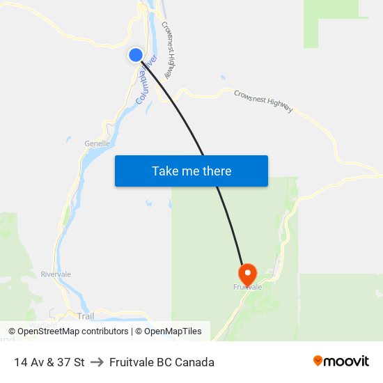 14 Av & 37 St to Fruitvale BC Canada map