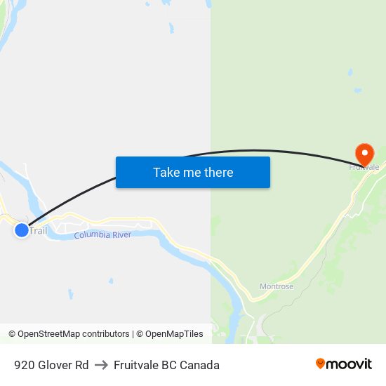 920 Glover Rd to Fruitvale BC Canada map